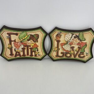 Vintage Love and Faith Wall Plaques Boy/Girl Kissing Praying 1970s Homco Decor